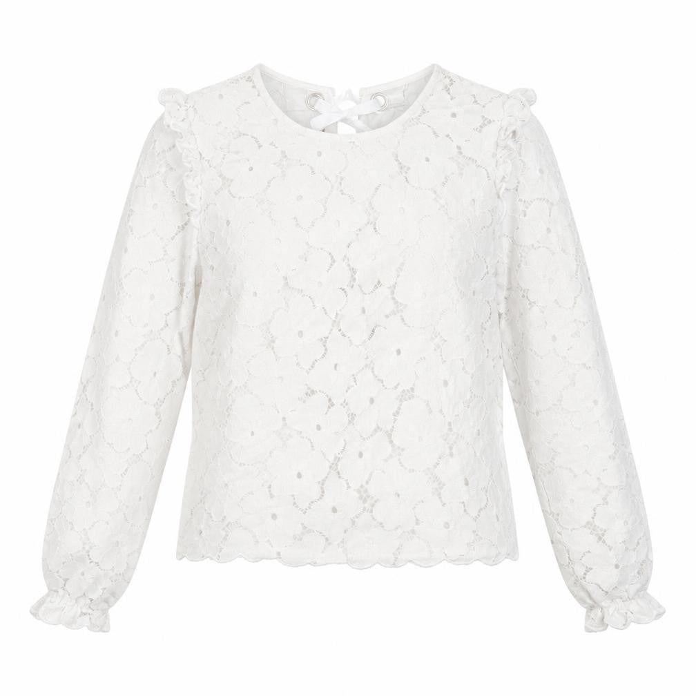 Divided Womens White Floral Polyamide Basic Blouse Size 6 Round Neck