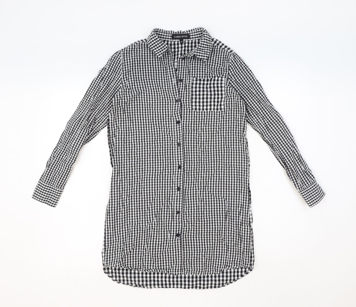 Cameo Rose Womens Black Geometric Cotton Basic Button-Up Size 10 Collared