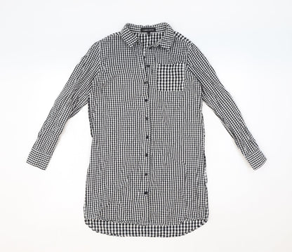 Cameo Rose Womens Black Geometric Cotton Basic Button-Up Size 10 Collared