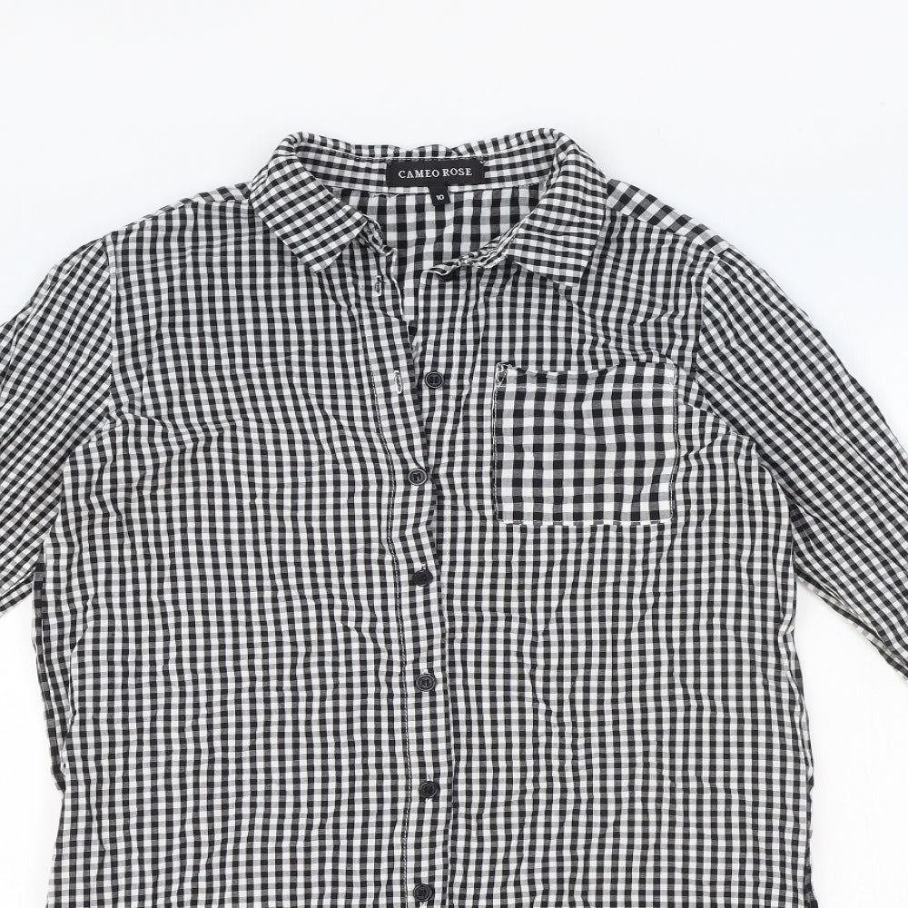 Cameo Rose Womens Black Geometric Cotton Basic Button-Up Size 10 Collared