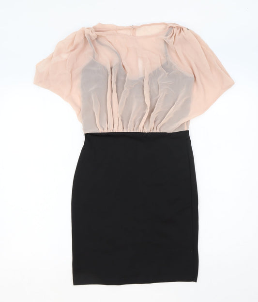 Miss Selfridge Womens Black Colourblock Polyester A-Line Size 8 Round Neck Button