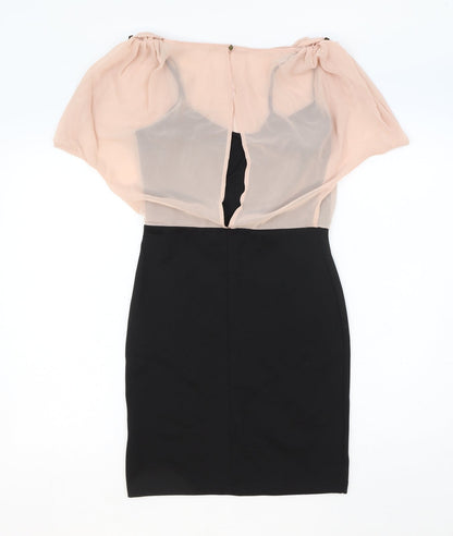 Miss Selfridge Womens Black Colourblock Polyester A-Line Size 8 Round Neck Button