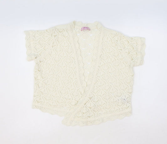 Marks and Spencer Womens Ivory V-Neck Argyle/Diamond Acrylic Cardigan Jumper Size 16 Tie
