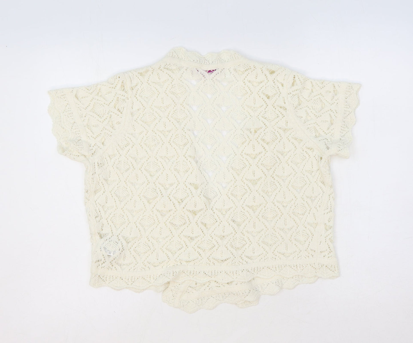 Marks and Spencer Womens Ivory V-Neck Argyle/Diamond Acrylic Cardigan Jumper Size 16 Tie