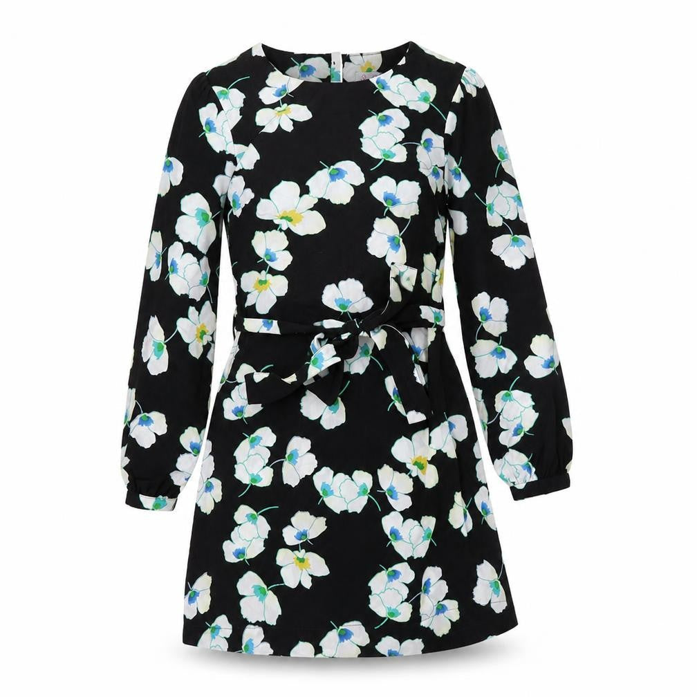 Be Beau Womens Black Floral Polyester Mini Size 8 Boat Neck Button