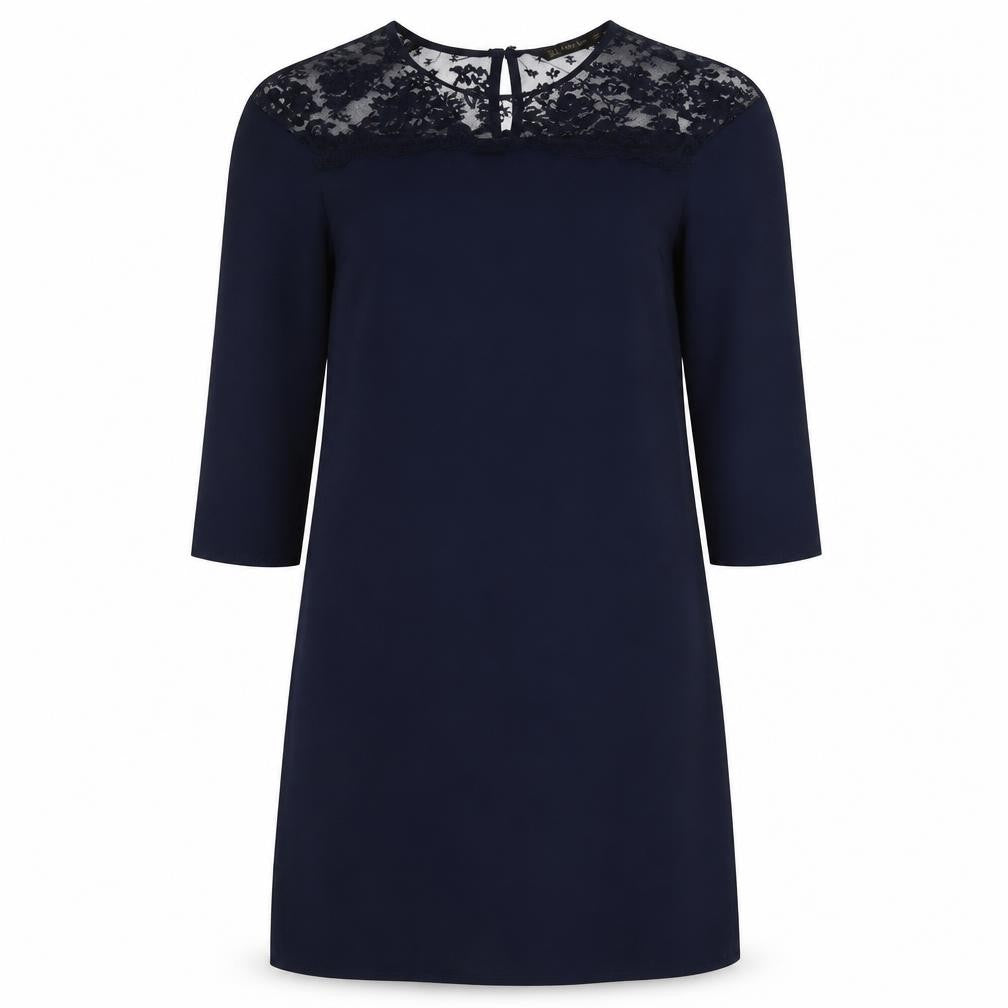 Zara Womens Blue Polyester Shift Size S Boat Neck Button - Lace Detail