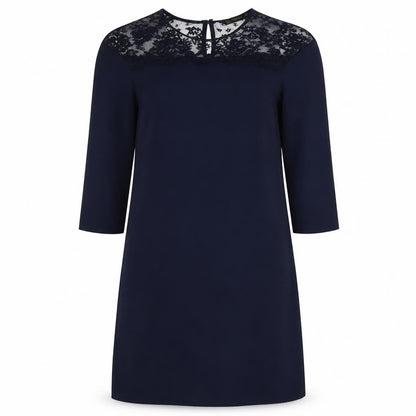 Zara Womens Blue Polyester Shift Size S Boat Neck Button - Lace Detail