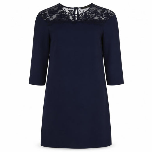 Zara Womens Blue Polyester Shift Size S Boat Neck Button - Lace Detail