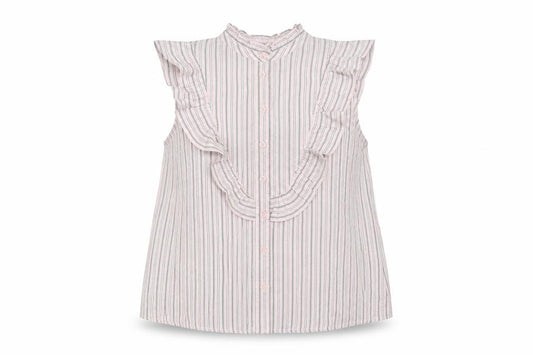 Topshop Womens Pink Striped Viscose Basic Button-Up Size 10 Round Neck
