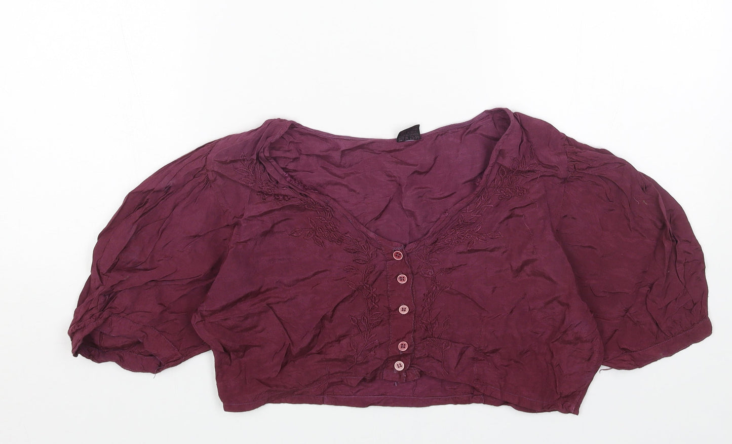 Preworn Womens Purple Viscose Cropped Button-Up One Size V-Neck