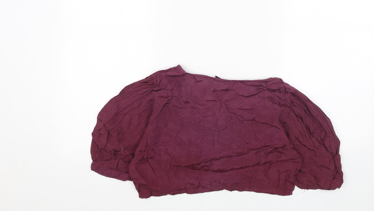 Preworn Womens Purple Viscose Cropped Button-Up One Size V-Neck