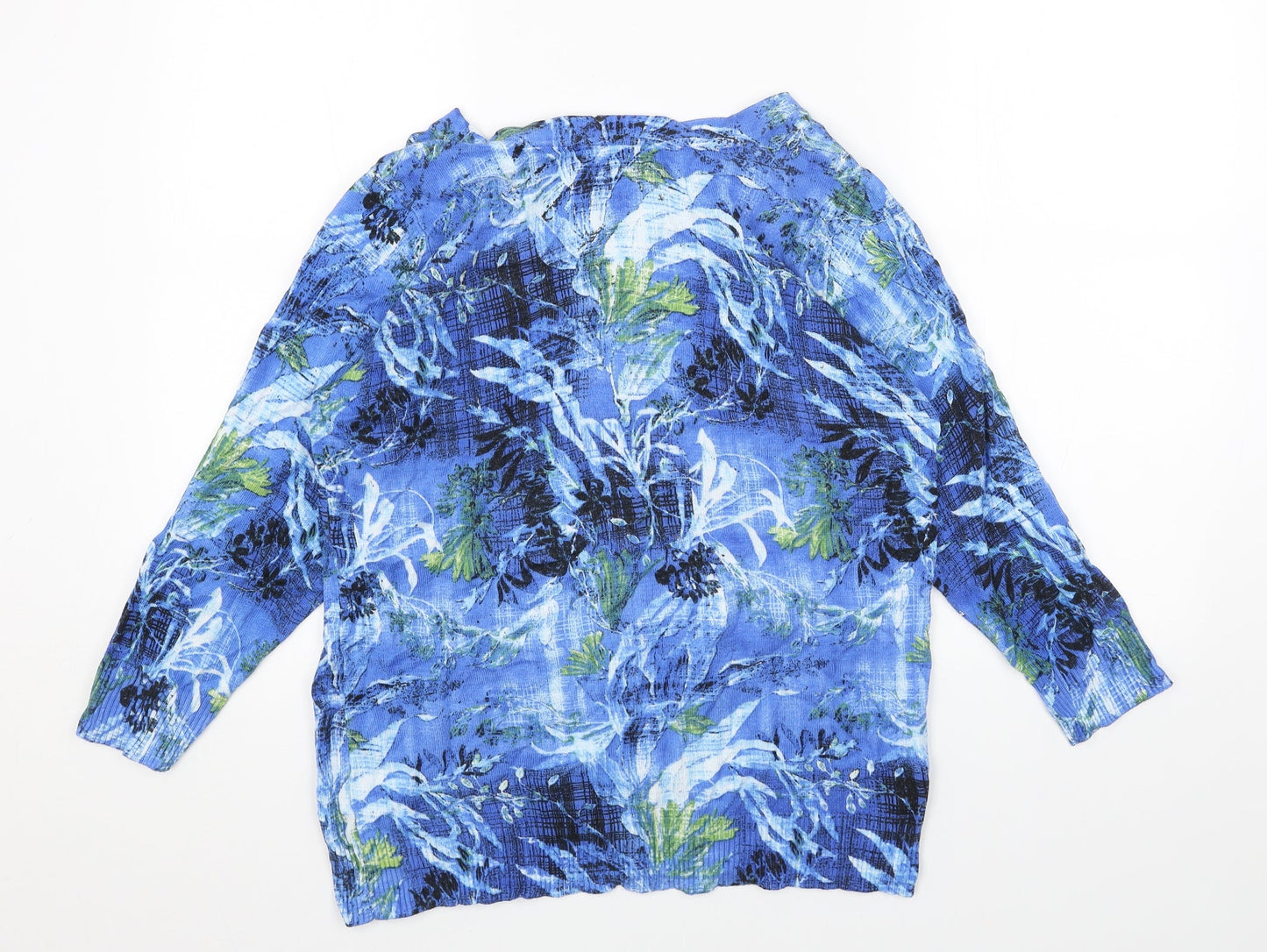 Joseph A Womens Blue Geometric Viscose Basic Blouse Size L Scoop Neck