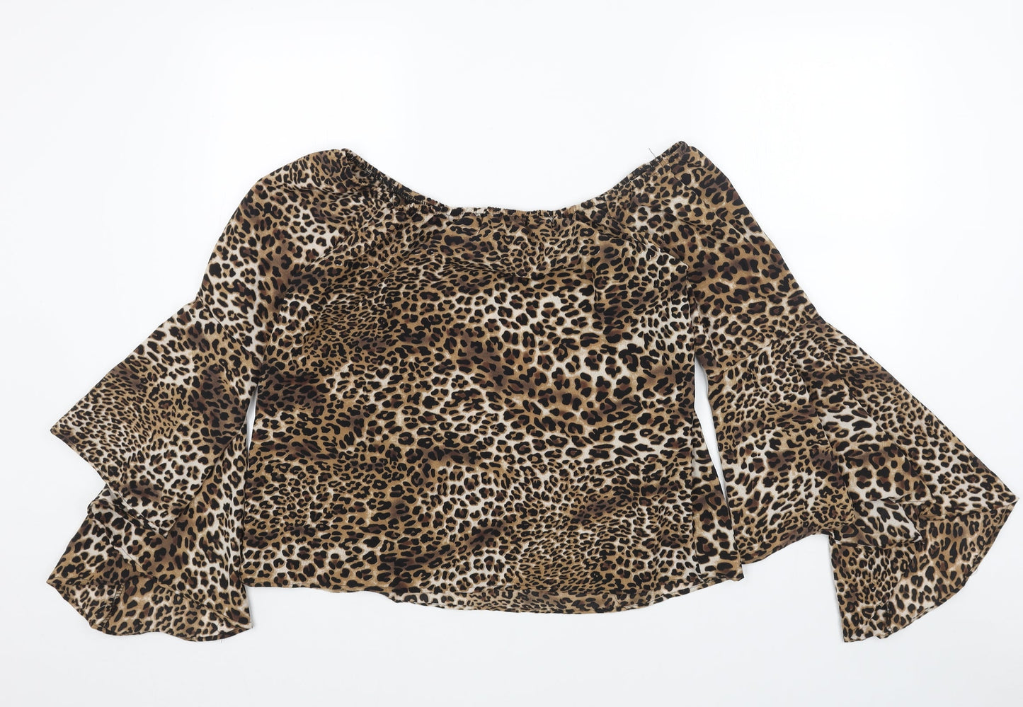 youins Womens Brown Animal Print Polyester Basic Blouse Size XL Round Neck - Leopard print