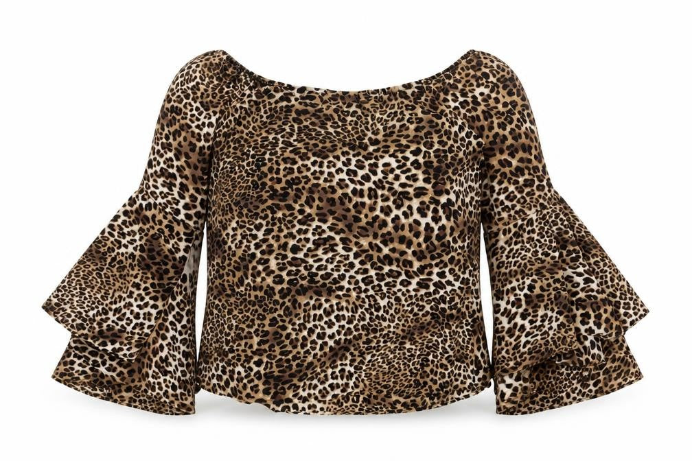 youins Womens Brown Animal Print Polyester Basic Blouse Size XL Round Neck - Leopard print