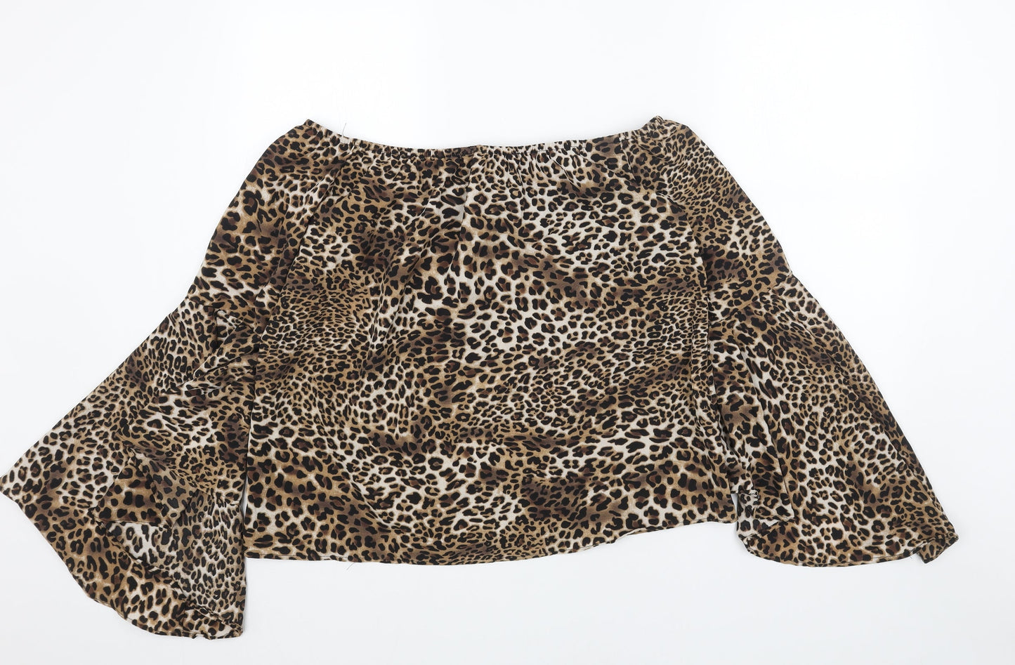 youins Womens Brown Animal Print Polyester Basic Blouse Size XL Round Neck - Leopard print