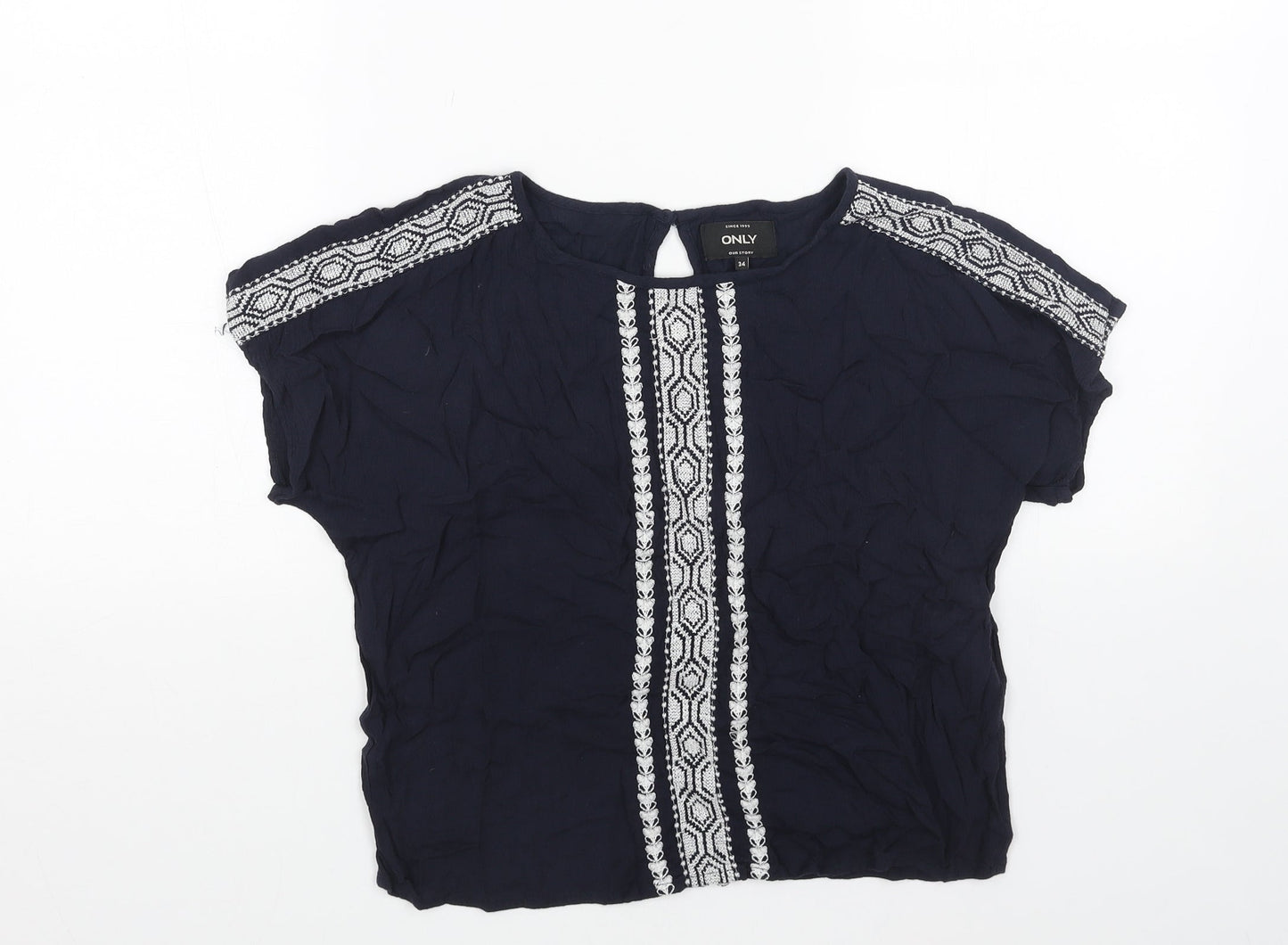 Only Womens Black Viscose Basic Blouse Size 6 Round Neck