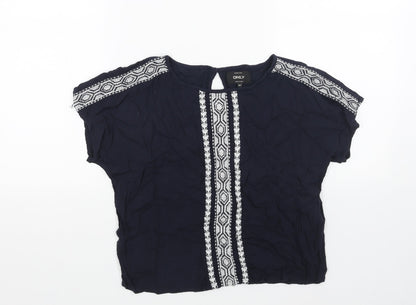 Only Womens Black Viscose Basic Blouse Size 6 Round Neck