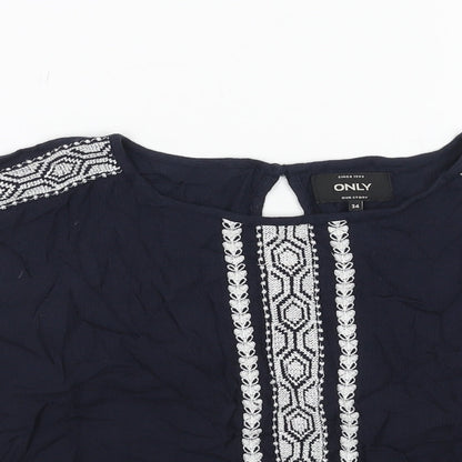 Only Womens Black Viscose Basic Blouse Size 6 Round Neck