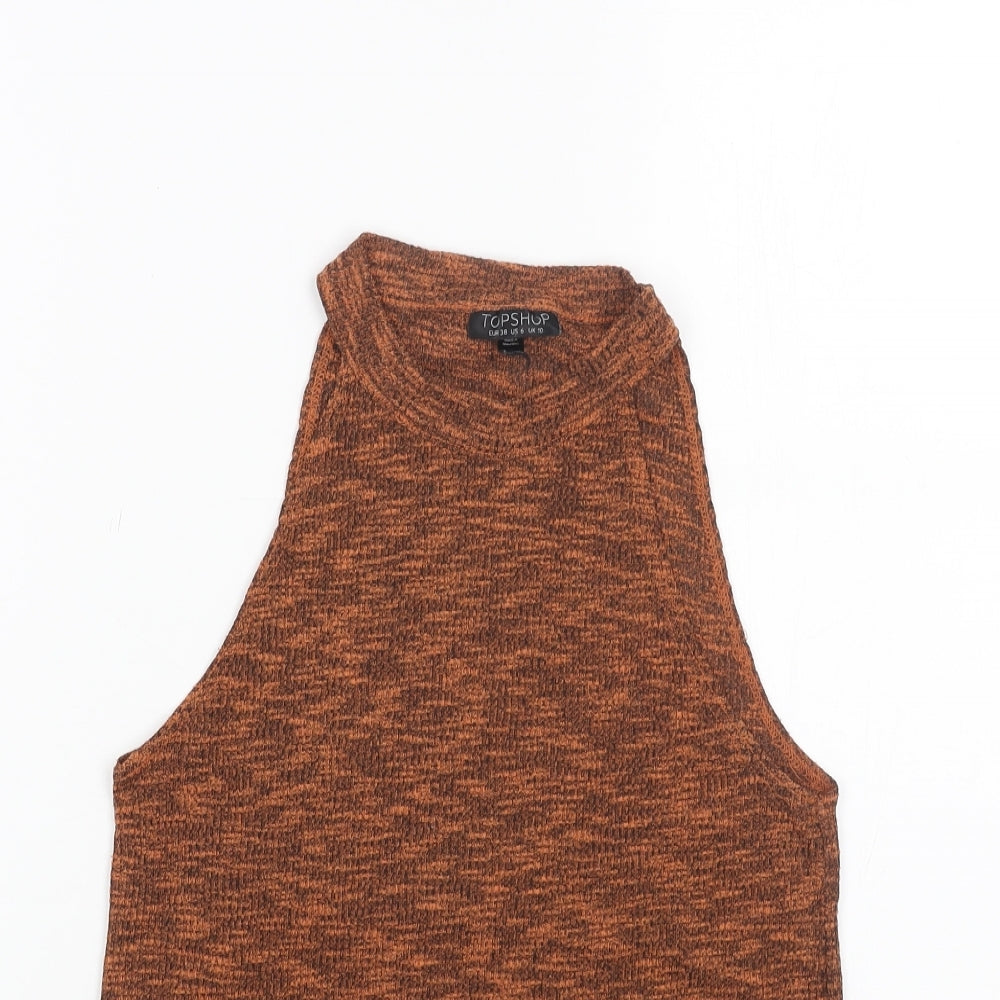 Topshop Womens Orange Polyester Basic Tank Size 10 Round Neck