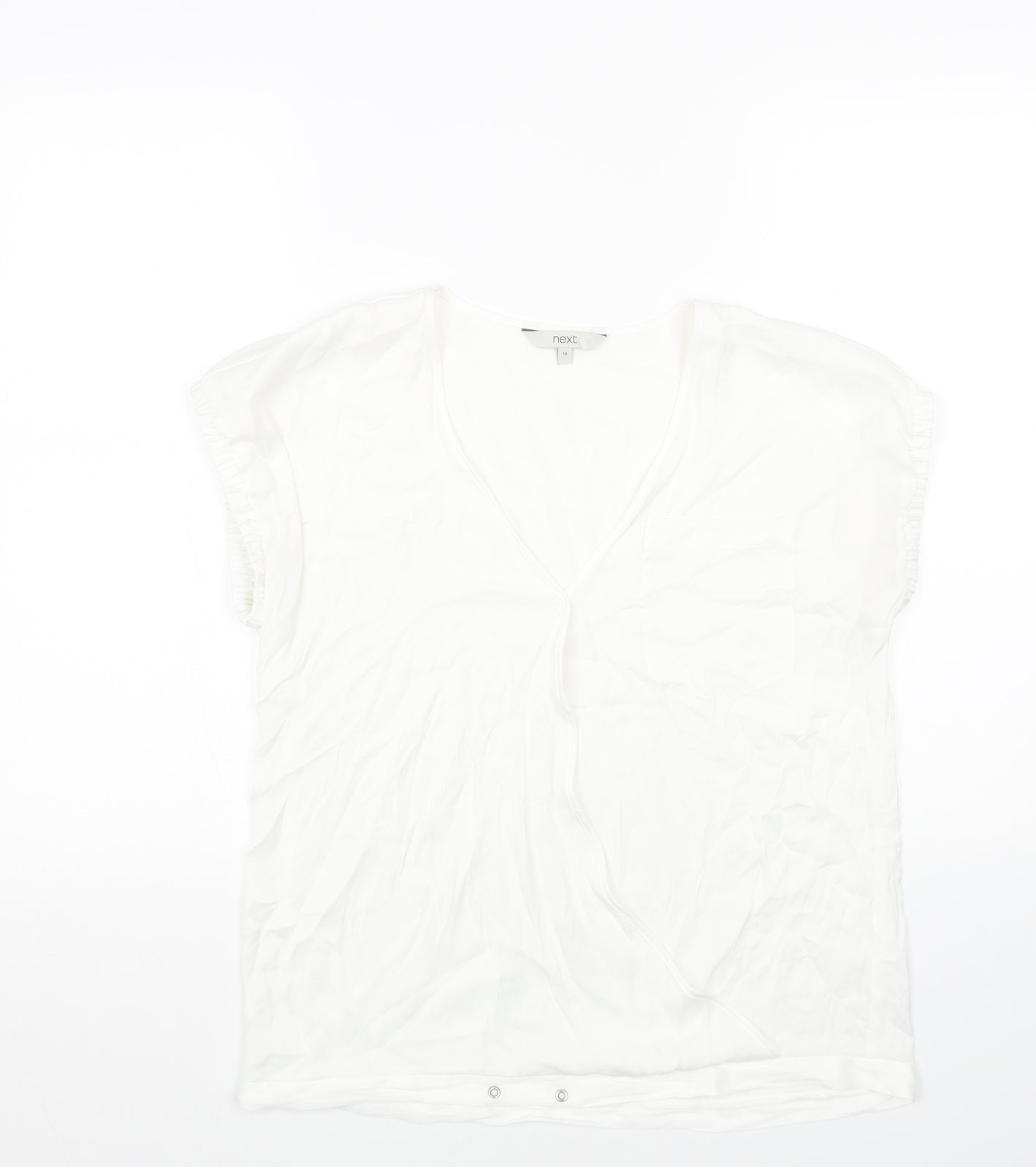 NEXT Womens White Polyester Basic Blouse Size 10 V-Neck