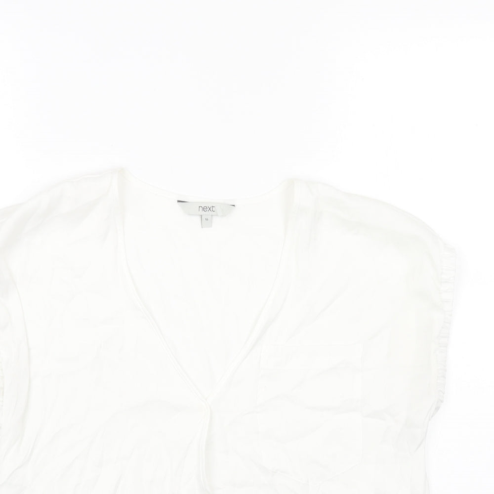 NEXT Womens White Polyester Basic Blouse Size 10 V-Neck