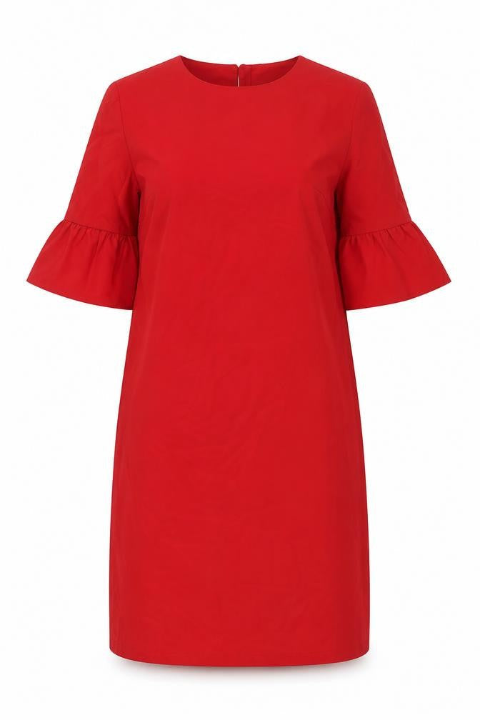 FUNNOW Womens Red Polyester A-Line Size M Round Neck Button