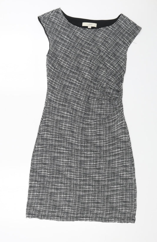 LOFT Womens Black Geometric Viscose A-Line Size S Boat Neck Pullover