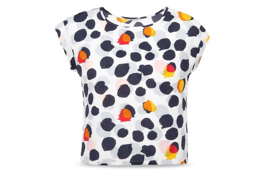 SWEET MISS Womens White Geometric Polyester Basic Blouse Size M Scoop Neck