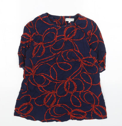 Warehouse Womens Blue Geometric Viscose Basic Blouse Size 6 Round Neck