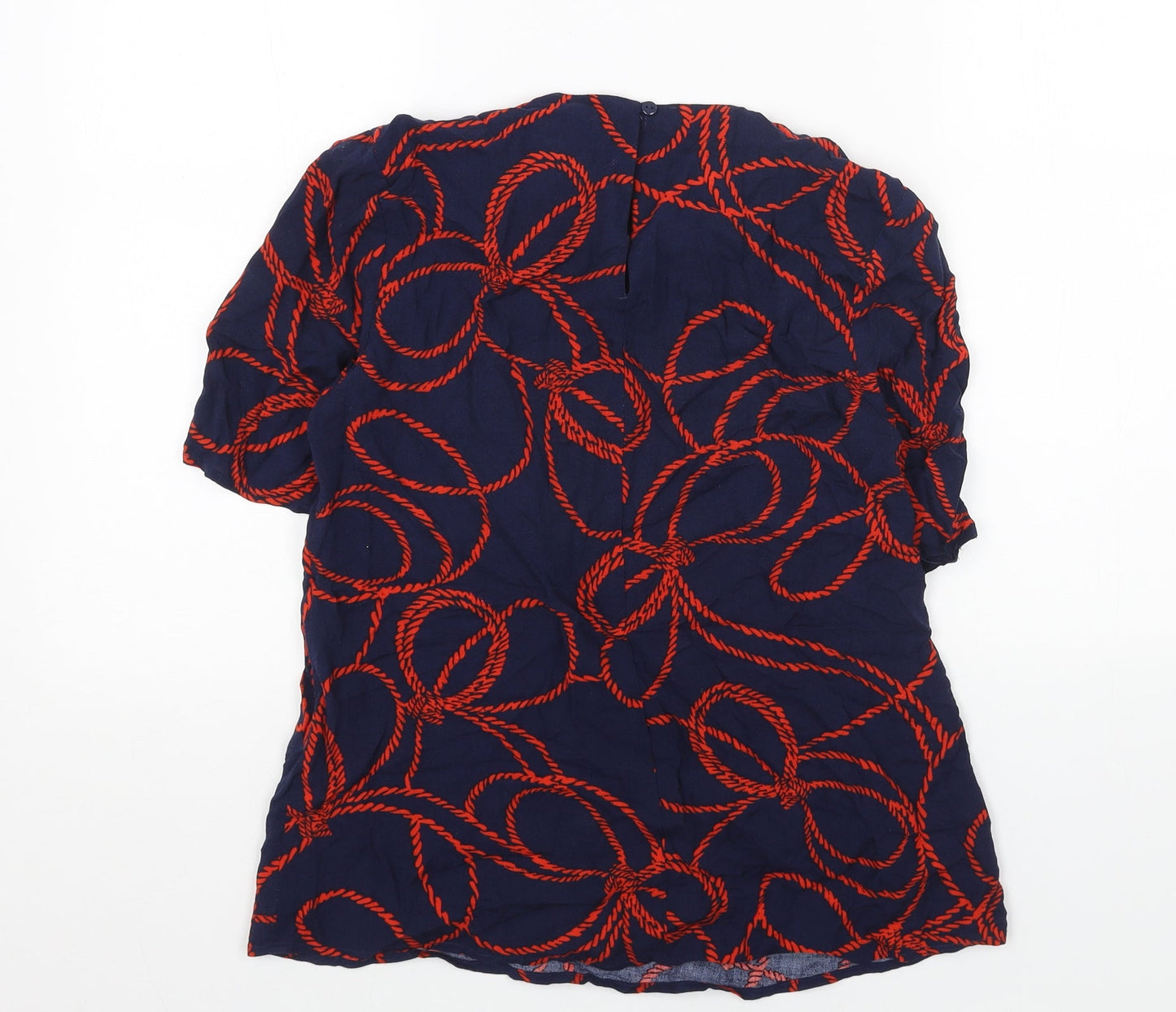 Warehouse Womens Blue Geometric Viscose Basic Blouse Size 6 Round Neck