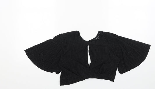 New Look Womens Black Polyester Cropped Blouse Size 8 Round Neck - Cut Out
