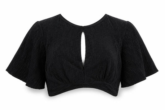 New Look Womens Black Polyester Cropped Blouse Size 8 Round Neck - Cut Out