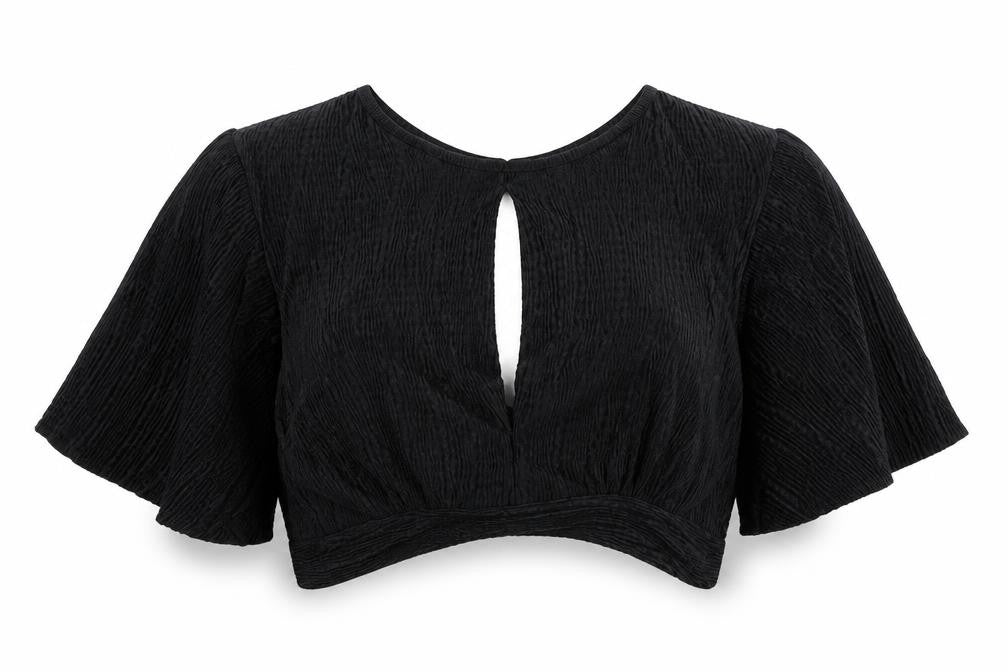New Look Womens Black Polyester Cropped Blouse Size 8 Round Neck - Cut Out