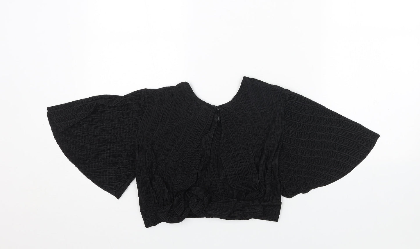 New Look Womens Black Polyester Cropped Blouse Size 8 Round Neck - Cut Out