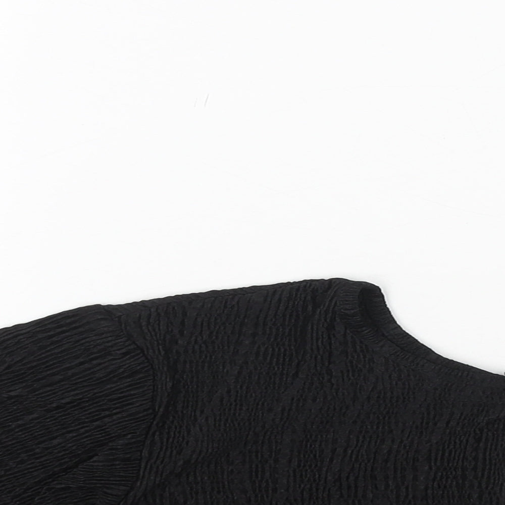 New Look Womens Black Polyester Cropped Blouse Size 8 Round Neck - Cut Out
