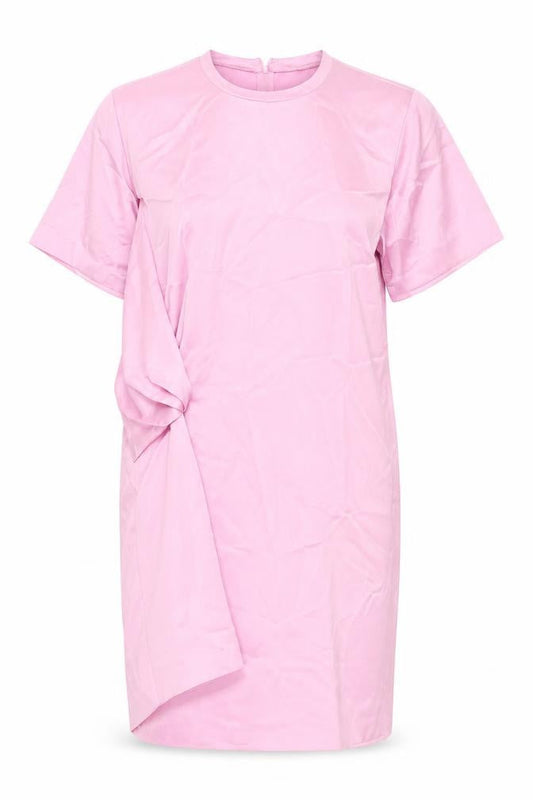 Zara Womens Pink Polyester T-Shirt Dress Size M Round Neck Zip - Front Detail