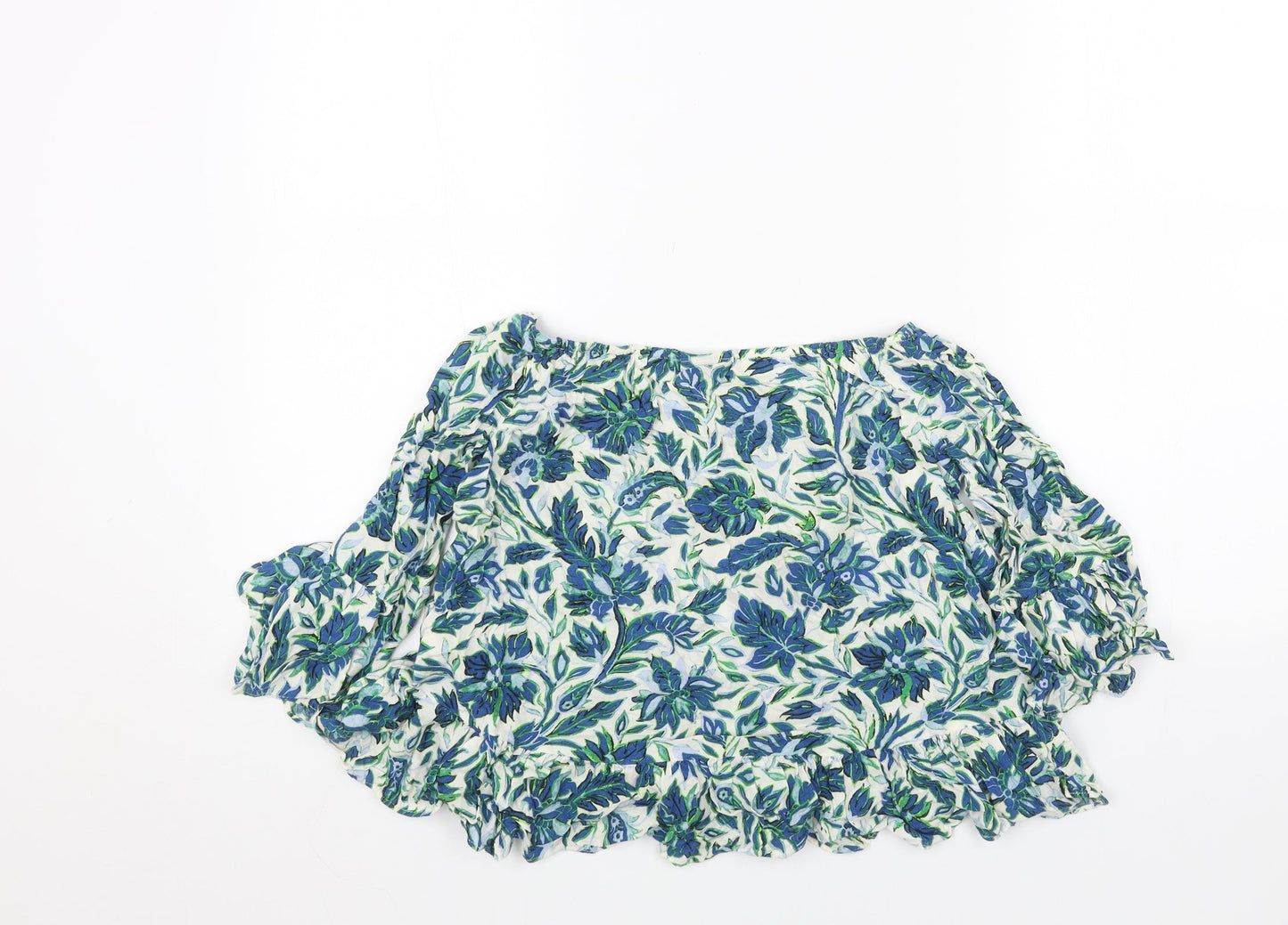 Topshop Womens Blue Floral Viscose Basic Blouse Size 8 Boat Neck