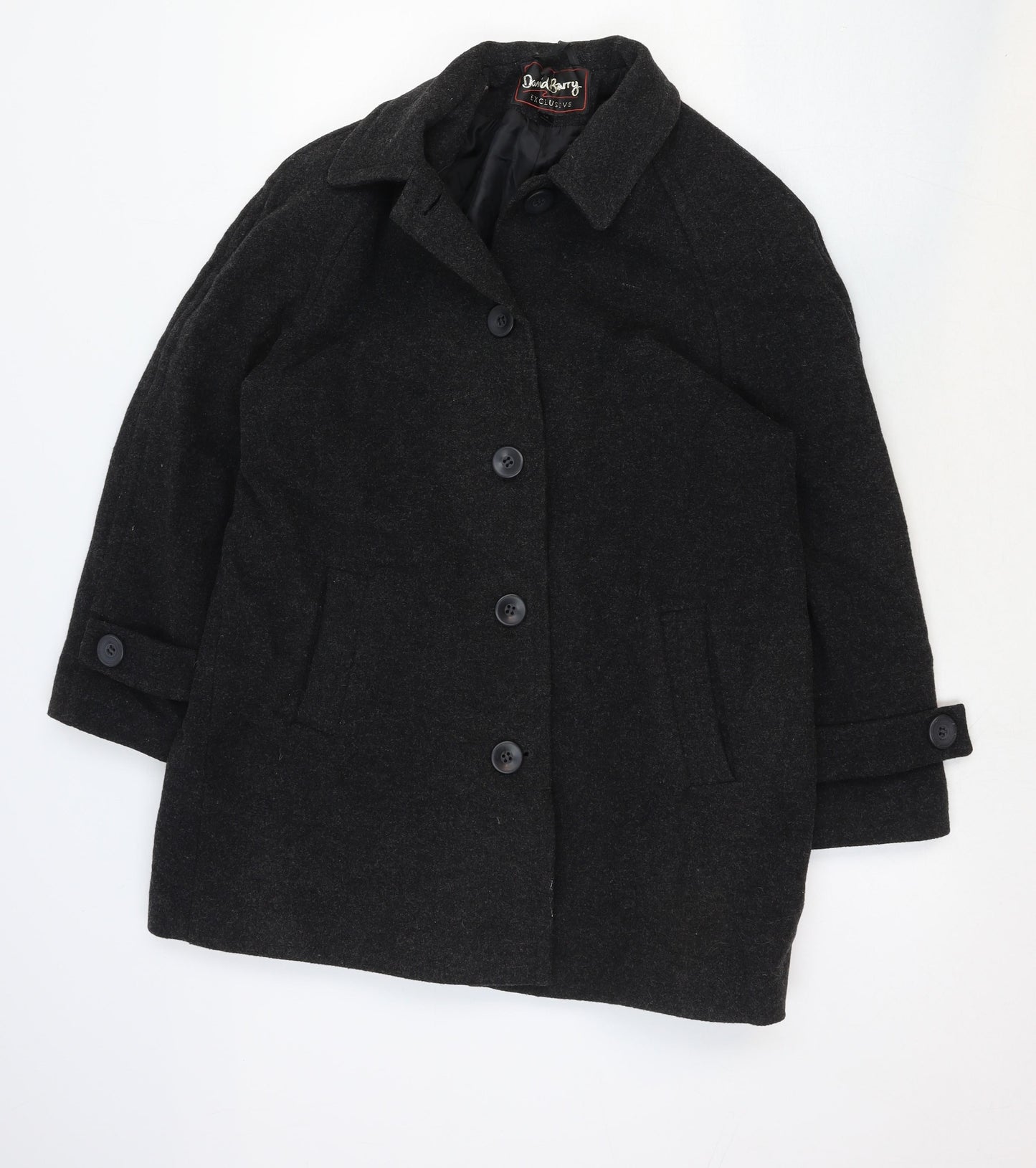 David Barry Womens Grey Overcoat Coat Size 14 Button