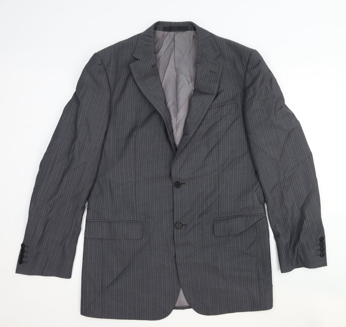 Marks and Spencer Mens Grey Striped Wool Jacket Suit Jacket Size 40 Regular