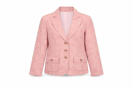 Betty Barclay Womens Pink Floral Wool Jacket Blazer Size L