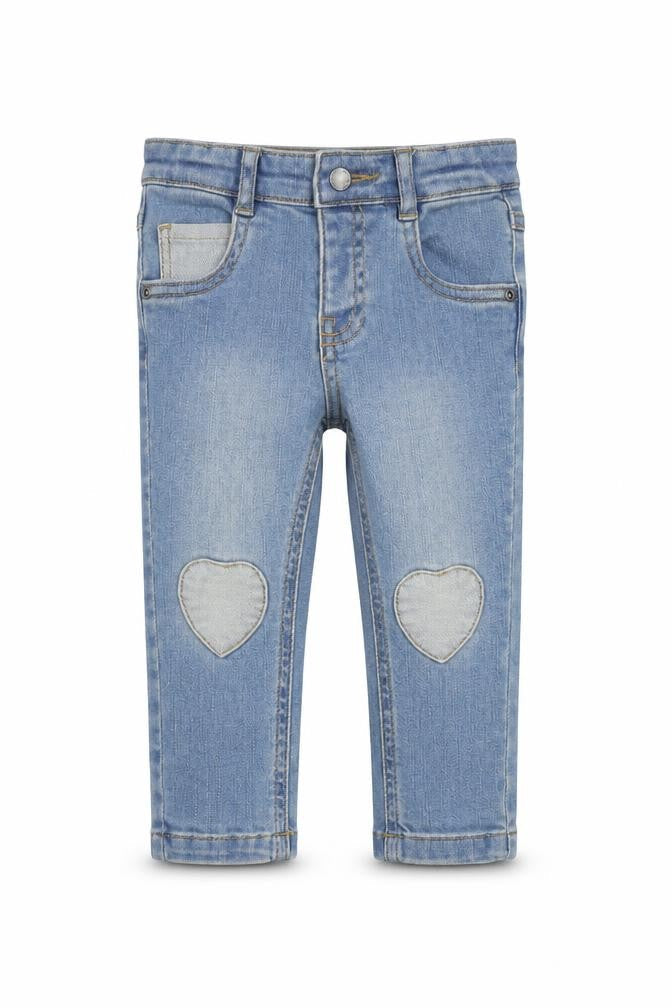 Vertbaudet Baby Blue Cotton Jogger Jeans Size 12 Months L50 cm Button - Heart Patches