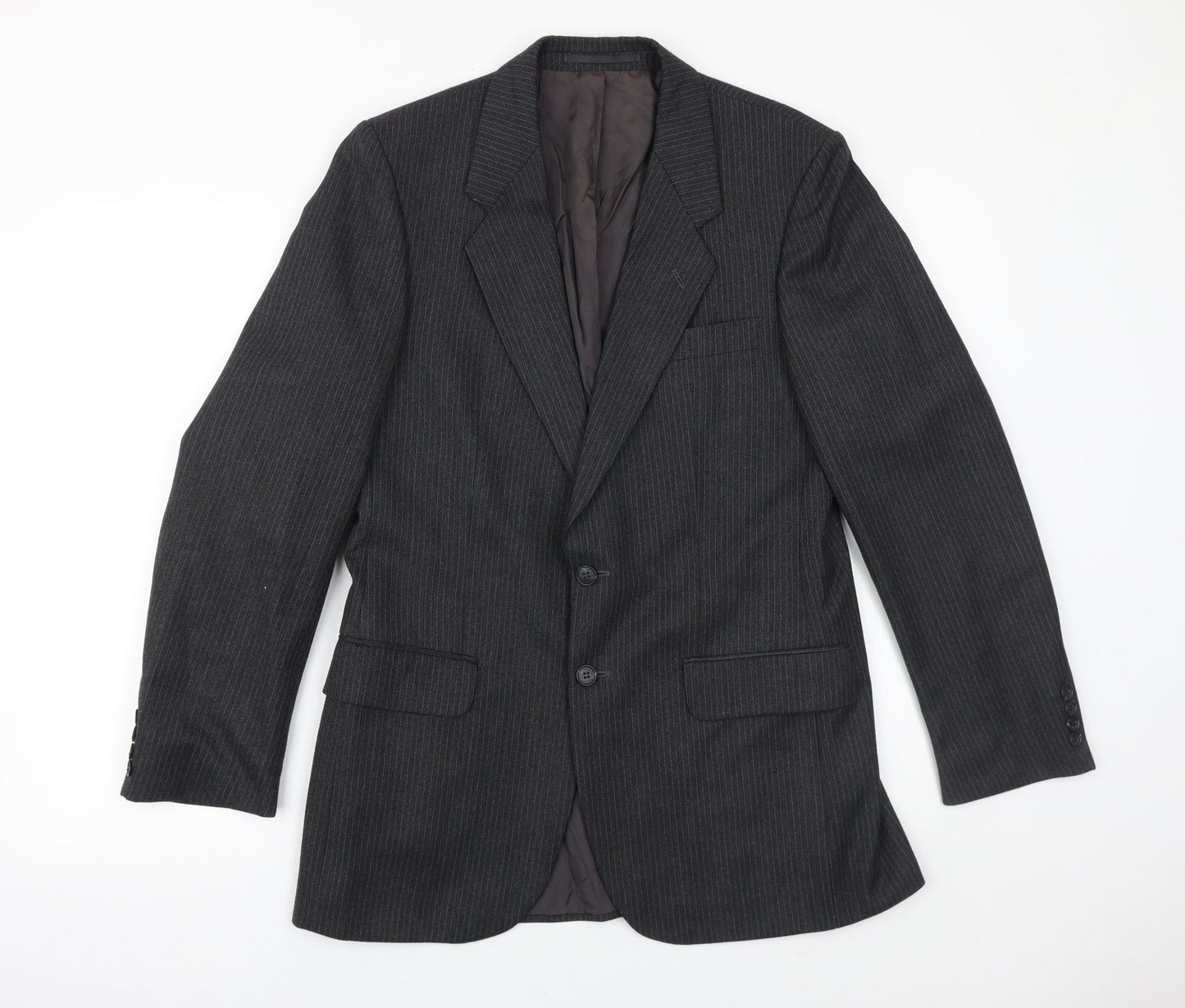 St Michael Mens Grey Striped Polyester Jacket Suit Jacket Size 38 Regular