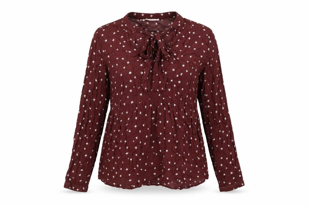 Pull&Bear Womens Red Geometric Viscose Basic Blouse Size M V-Neck - Star Print