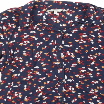 Clockhouse Womens Blue Floral Viscose Basic Button-Up Size 8 Collared