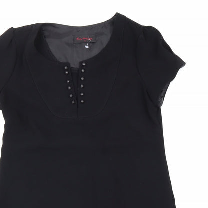 Miss Selfridge Womens Black Polyester A-Line Size 12 Round Neck Hook & Eye