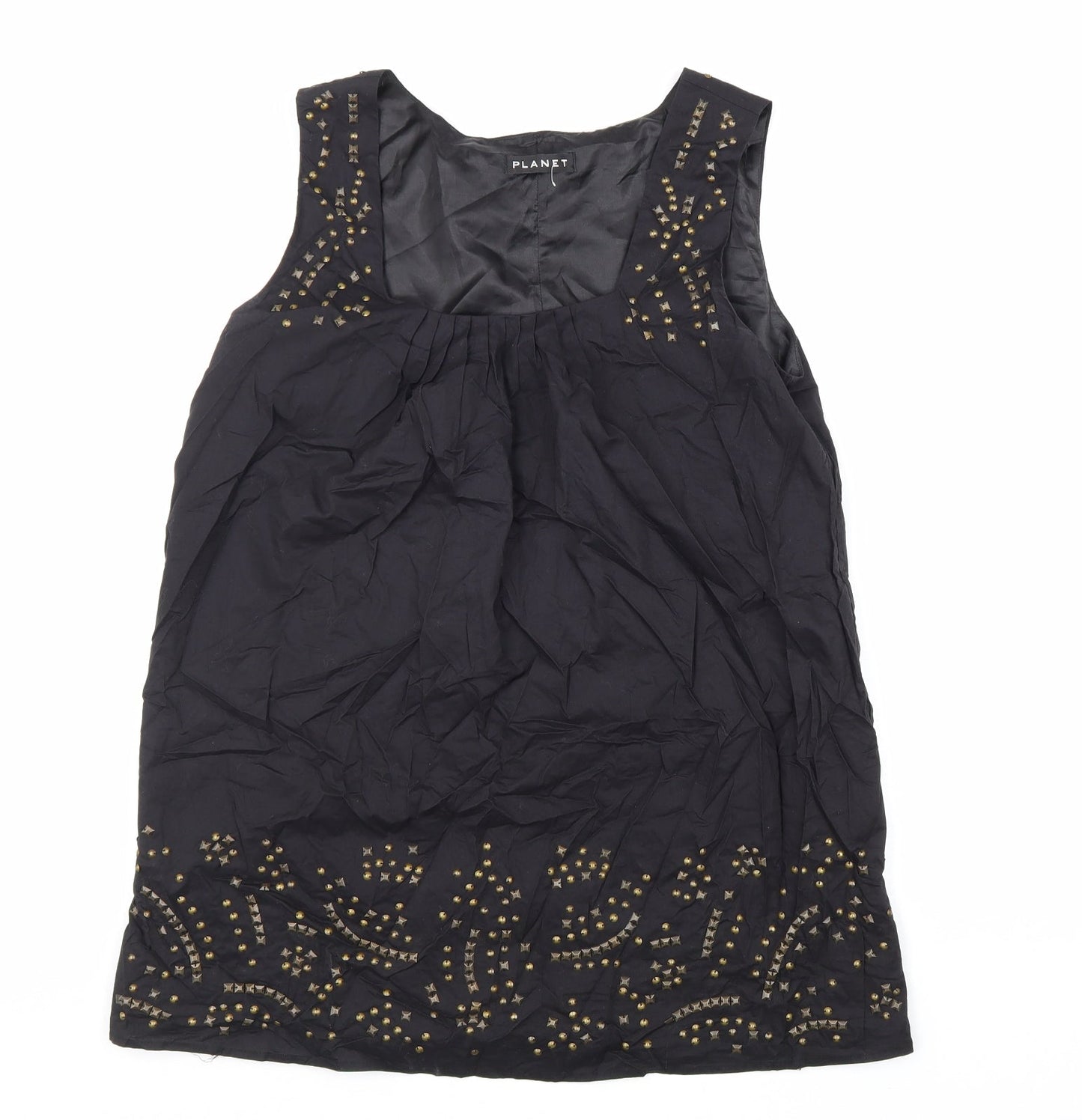 PLANET Womens Black Polyester Basic Tank Size 10 Square Neck