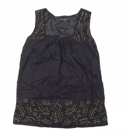 PLANET Womens Black Polyester Basic Tank Size 10 Square Neck