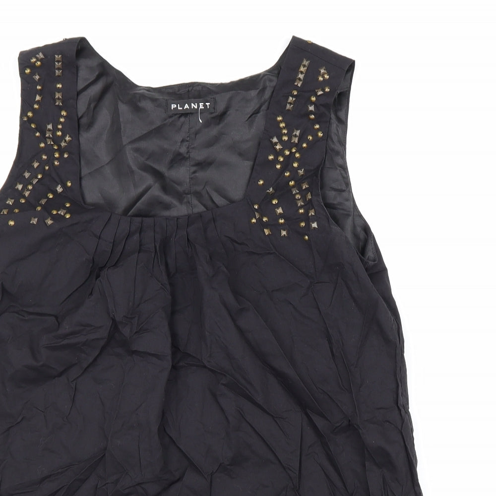 PLANET Womens Black Polyester Basic Tank Size 10 Square Neck