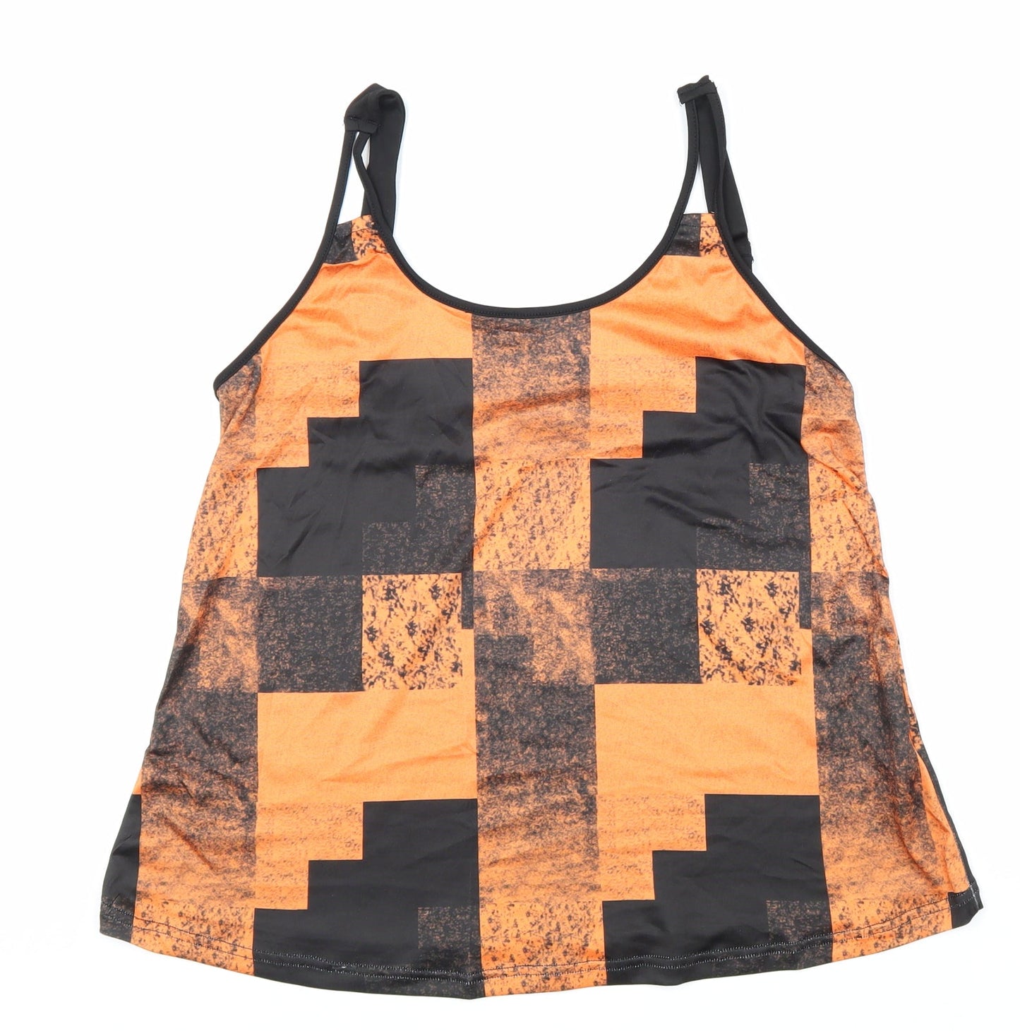 Preworn Womens Orange Geometric Polyester Basic Tank Size M Round Neck
