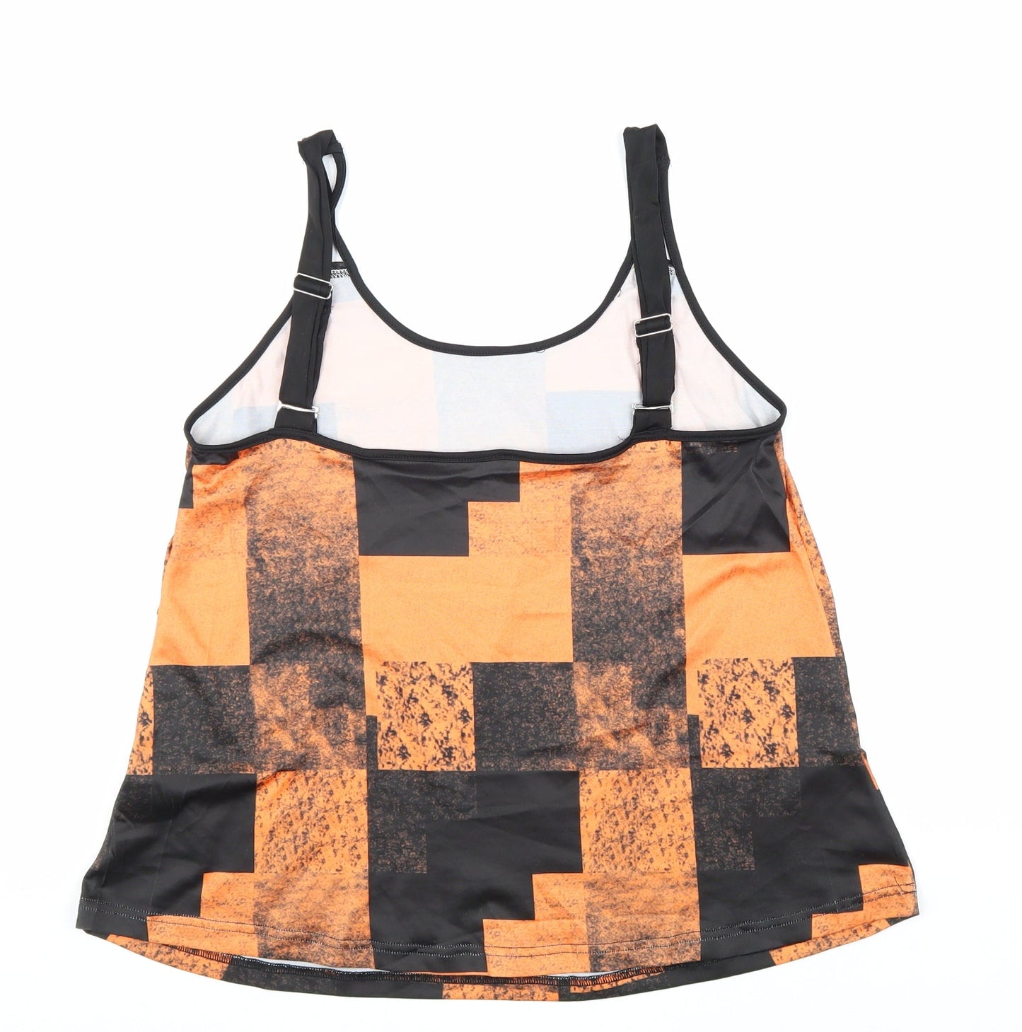 Preworn Womens Orange Geometric Polyester Basic Tank Size M Round Neck